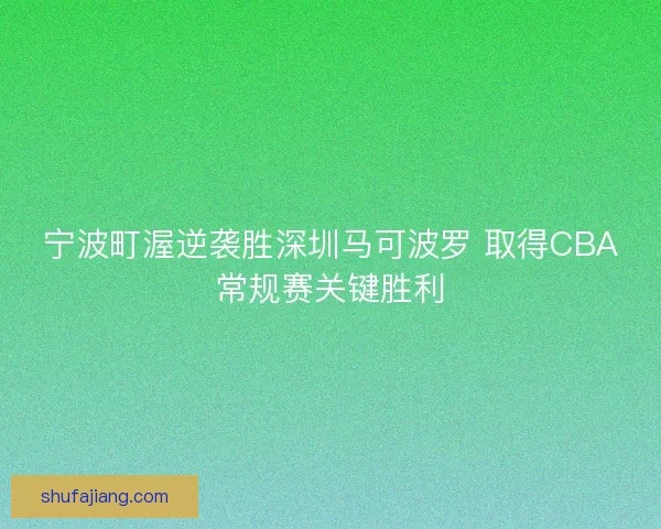 宁波町渥逆袭胜深圳马可波罗 取得CBA常规赛关键胜利